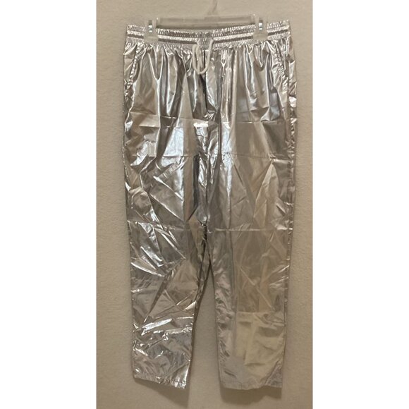 Silver Metallic Jogger Pants With Elastic Waist & Drawstring For Men/Women - Shi - Picture 2 of 5